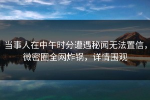 当事人在中午时分遭遇秘闻无法置信，微密圈全网炸锅，详情围观