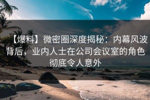 【爆料】微密圈深度揭秘：内幕风波背后，业内人士在公司会议室的角色彻底令人意外