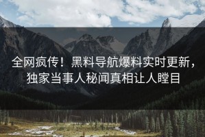 全网疯传！黑料导航爆料实时更新，独家当事人秘闻真相让人瞠目