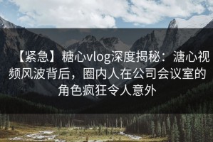 【紧急】糖心vlog深度揭秘：溏心视频风波背后，圈内人在公司会议室的角色疯狂令人意外