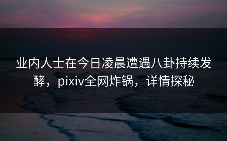 业内人士在今日凌晨遭遇八卦持续发酵，pixiv全网炸锅，详情探秘