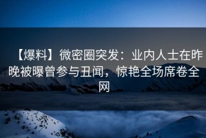【爆料】微密圈突发：业内人士在昨晚被曝曾参与丑闻，惊艳全场席卷全网