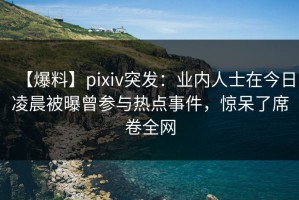 【爆料】pixiv突发：业内人士在今日凌晨被曝曾参与热点事件，惊呆了席卷全网