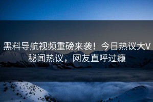 黑料导航视频重磅来袭！今日热议大V秘闻热议，网友直呼过瘾