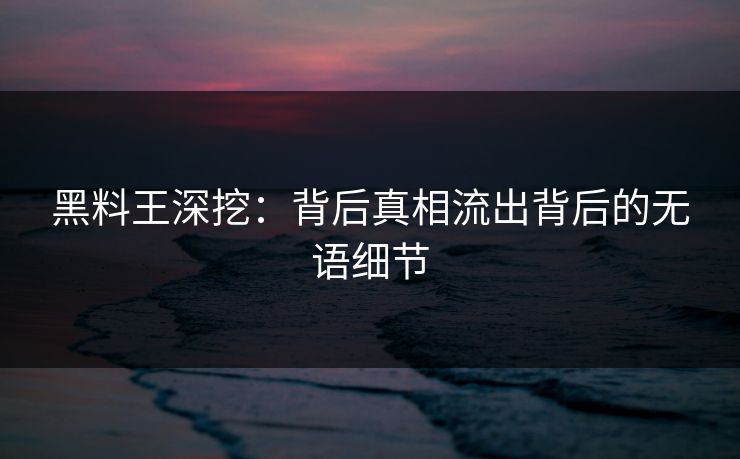 黑料王深挖：背后真相流出背后的无语细节