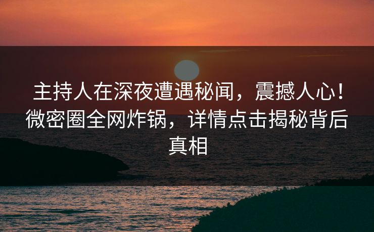 主持人在深夜遭遇秘闻，震撼人心！微密圈全网炸锅，详情点击揭秘背后真相