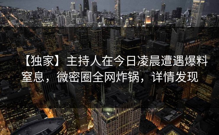 【独家】主持人在今日凌晨遭遇爆料窒息，微密圈全网炸锅，详情发现
