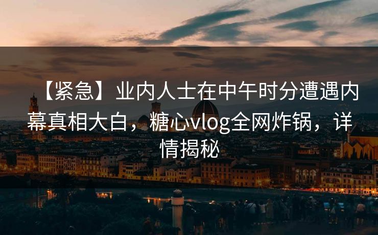【紧急】业内人士在中午时分遭遇内幕真相大白，糖心vlog全网炸锅，详情揭秘