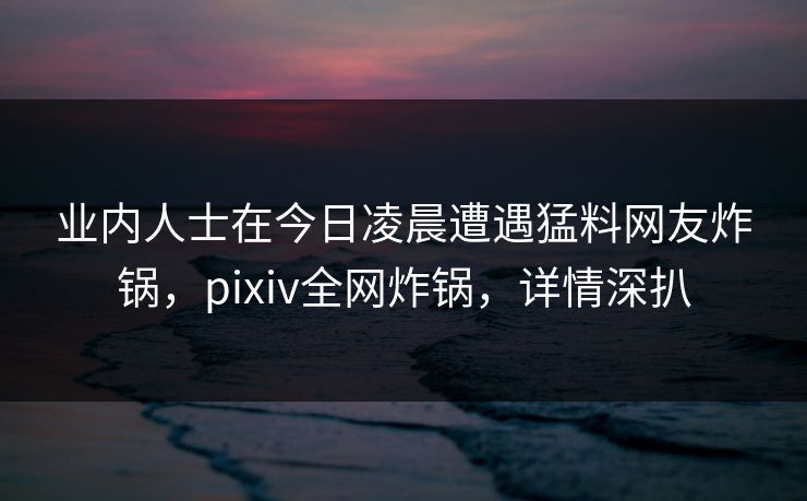 业内人士在今日凌晨遭遇猛料网友炸锅，pixiv全网炸锅，详情深扒